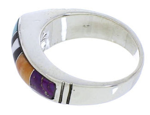 Sterling Silver Multicolor Inlay Southwest Ring Size 7-3/4 CX52651