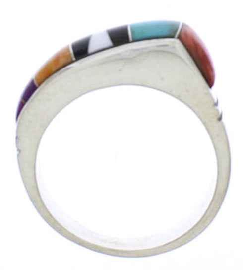 Southwest Sterling Silver Multicolor Inlay Ring Size 5 CX52653