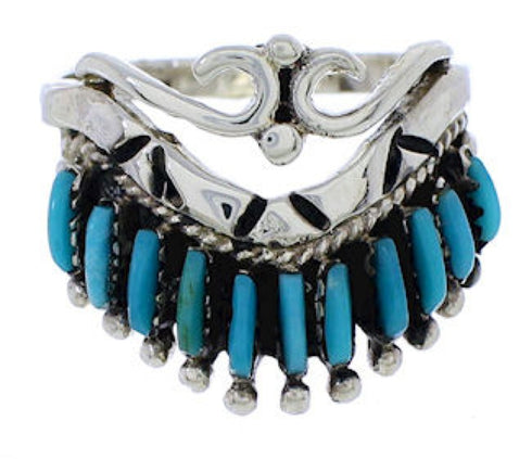 Sterling Silver Turquoise Needlepoint Ring Size 8-3/4 EX43570