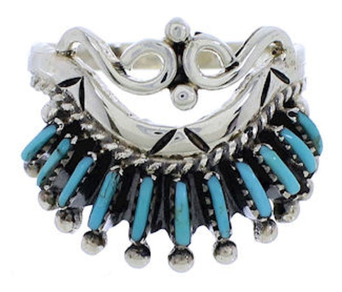 Turquoise Needlepoint Southwest Ring Size 8-3/4 EX43591