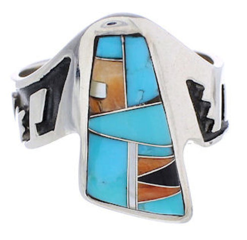Multicolor Inlay Genuine Sterling Silver Ring Size 8-3/4 EX56696