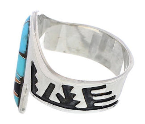 Multicolor Inlay Genuine Sterling Silver Ring Size 8-3/4 EX56696