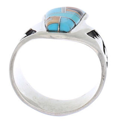 Multicolor Inlay Genuine Sterling Silver Ring Size 8-3/4 EX56696