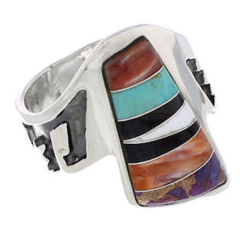 Genuine Sterling Silver Southwestern Multicolor Ring Size 5-1/4 EX61114