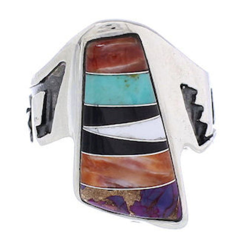 Genuine Sterling Silver Southwestern Multicolor Ring Size 5-1/4 EX61114