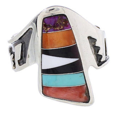 Multicolor Inlay Southwest Silver Ring Size 8 EX61157