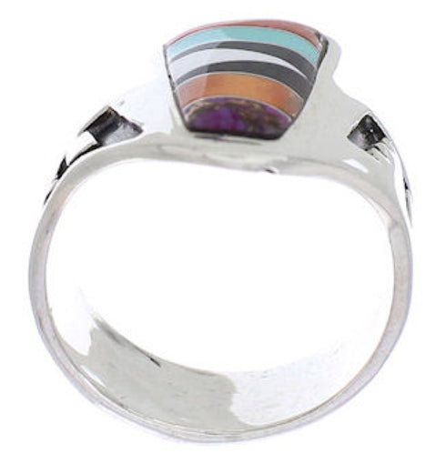Multicolor Inlay Southwest Silver Ring Size 8 EX61157