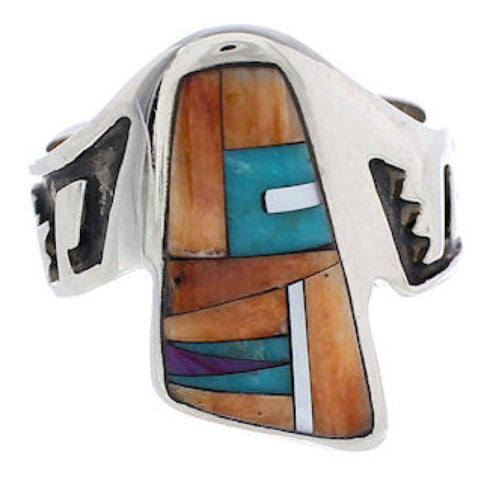 Southwest Sterling Silver Multicolor Ring Size 8-1/2 EX61175