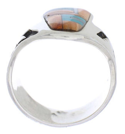 Southwest Sterling Silver Multicolor Ring Size 8-1/2 EX61175