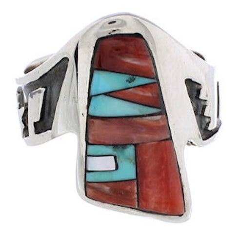 Genuine Sterling Silver Multicolor Inlay Ring Size 7-1/2 EX61177