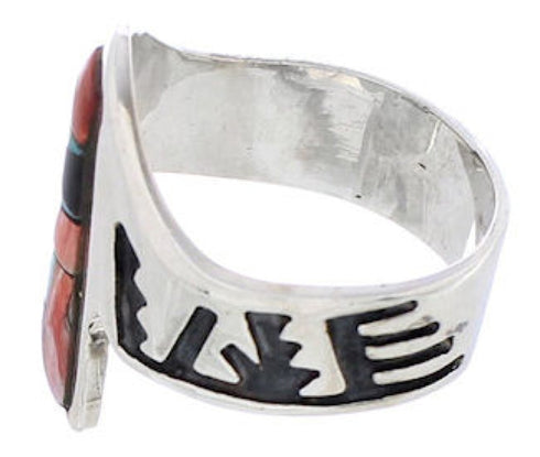 Southwestern Multicolor Inlay Silver Ring Size 7-1/2 EX61187