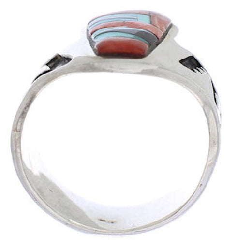 Southwestern Multicolor Inlay Silver Ring Size 7-1/2 EX61187