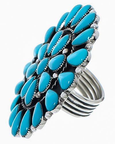 Turquoise Large Statement Jewelry Silver Ring Size 6-3/4 YX35977