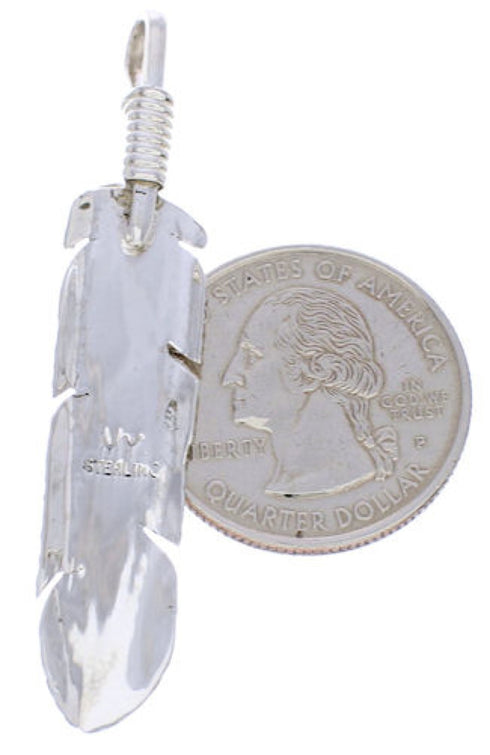Southwest Multicolor Inlay Silver Feather Pendant EX29716