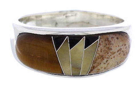 Southwestern Sterling Silver Multicolor Ring Size 7-1/2 CX50107