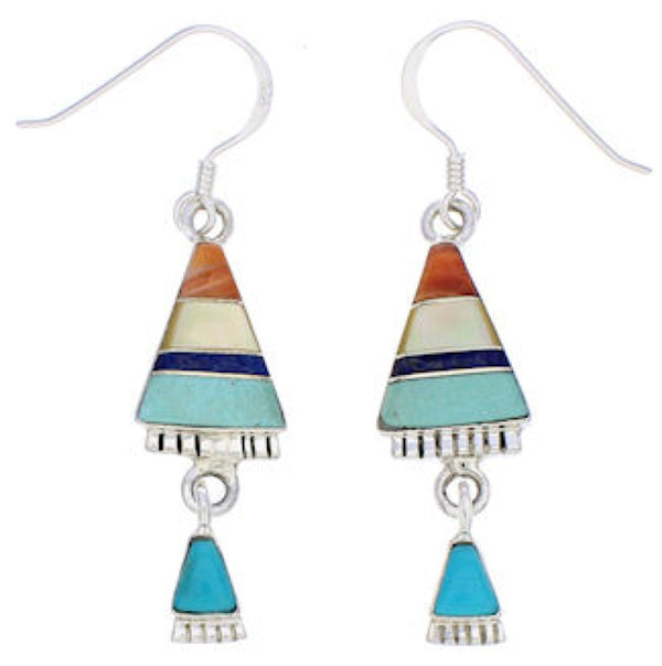 Multicolor Inlay Sterling Silver Hook Dangle Earrings FX31315