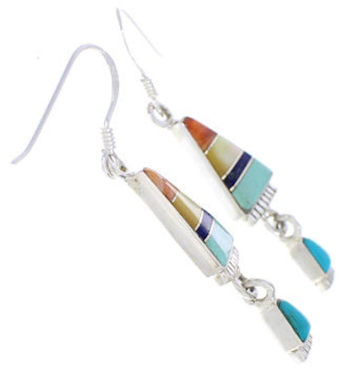 Multicolor Inlay Sterling Silver Hook Dangle Earrings FX31315