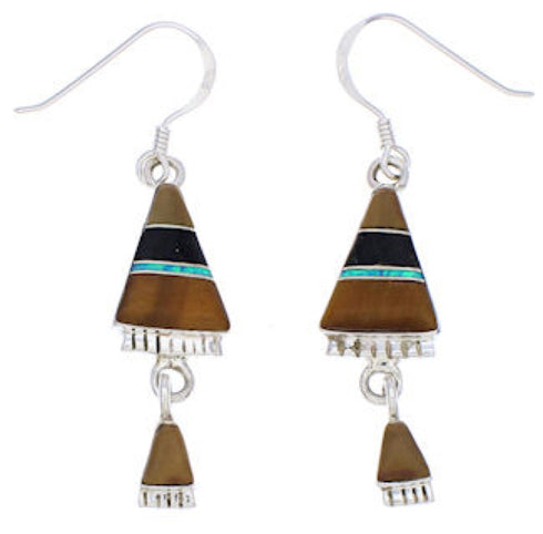 Sterling Silver Multicolor Inlay Hook Dangle Earrings FX31316