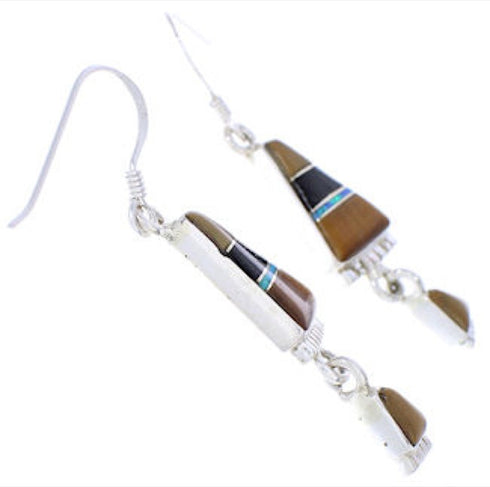 Sterling Silver Multicolor Inlay Hook Dangle Earrings FX31316