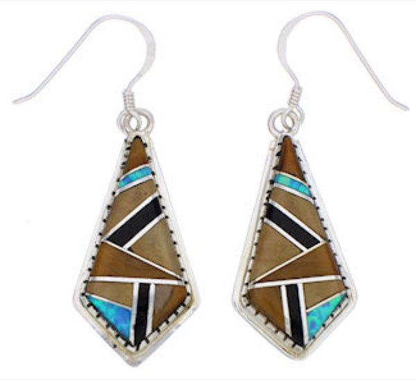 Silver Multicolor Inlay Hook Dangle Earrings FX31324