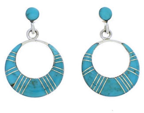 Southwestern Turquoise Sterling Silver Post Dangle Earrings PX24152