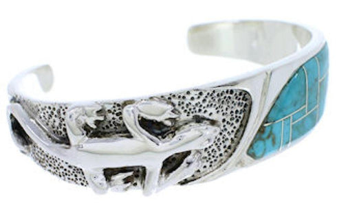 Southwest Lizard Sterling Silver Turquoise Inlay Cuff Bracelet FX27534