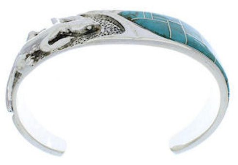 Southwest Lizard Sterling Silver Turquoise Inlay Cuff Bracelet FX27534
