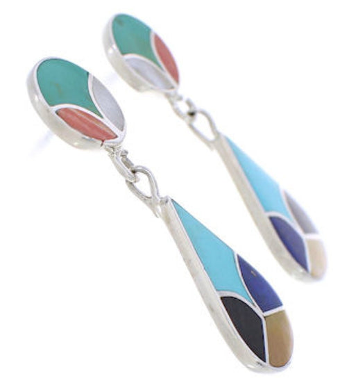 Genuine Sterling Silver And Multicolor Inlay Earrings JX23743