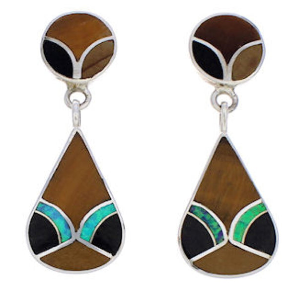 Genuine Sterling Silver Multicolor Inlay Post Dangle Earrings JX23819