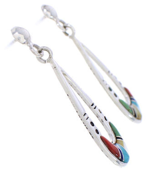 Southwestern Jewelry Multicolor Inlay Post Dangle Earrings JX23869