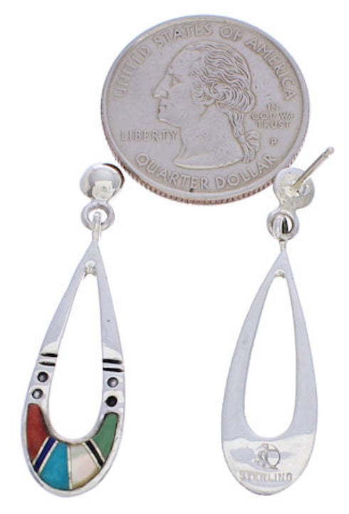 Southwestern Jewelry Multicolor Inlay Post Dangle Earrings JX23869