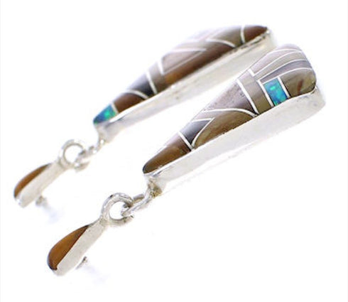 Sterling Silver Multicolor Inlay Post Dangle Earrings Jewelry JX24150