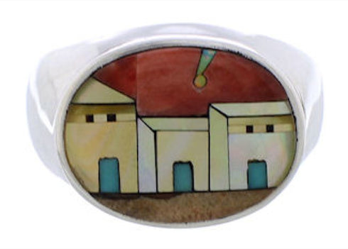 Silver Multicolor Pueblo Design Ring Size 11-1/4 PX42420