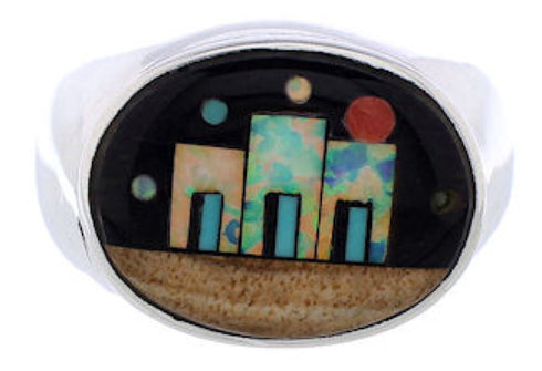 Native American Design Silver Multicolor Ring Size 10-1/4 EX44173