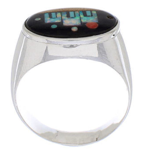Native American Design Silver Multicolor Ring Size 10-1/4 EX44173