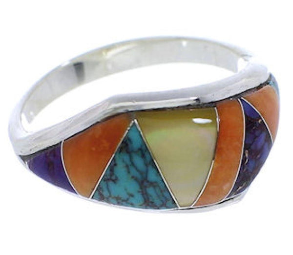 Southwest Sterling Silver Multicolor Inlay Ring Size 6 EX50453