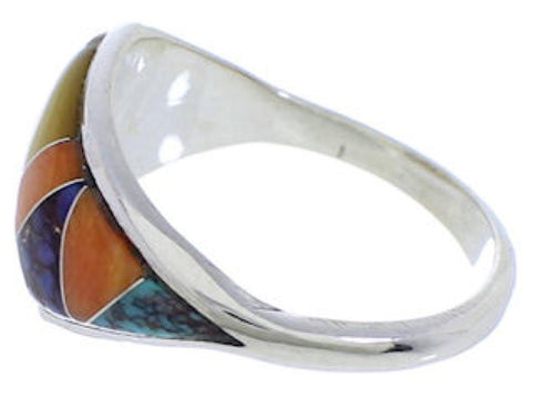 Southwest Sterling Silver Multicolor Inlay Ring Size 6 EX50453