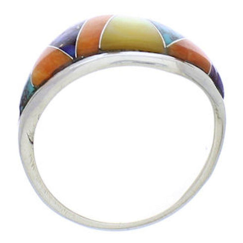 Southwest Sterling Silver Multicolor Inlay Ring Size 6 EX50453