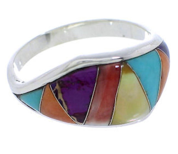 Multicolor Inlay Southwestern Silver Ring Size 5-3/4 EX50461