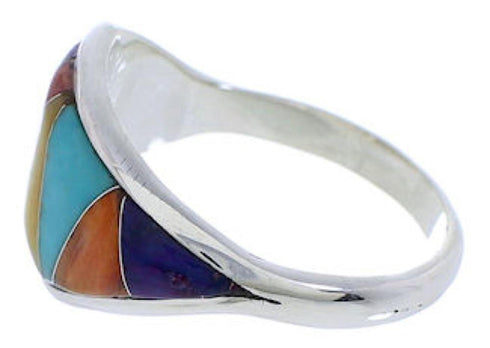 Multicolor Inlay Southwestern Silver Ring Size 5-3/4 EX50461