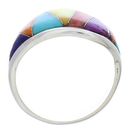Multicolor Inlay Southwestern Silver Ring Size 5-3/4 EX50461