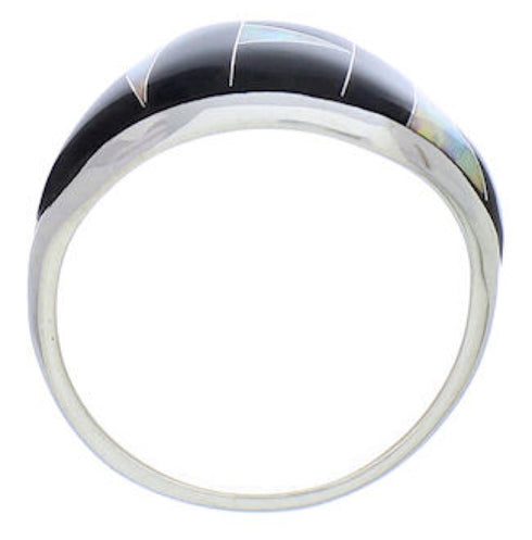 Sterling Silver Black Jade And Opal Southwest Ring Size 6-3/4 EX50535