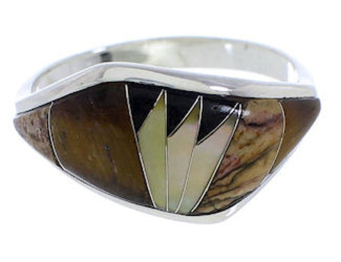 Southwest Sterling Silver Multicolor Inlay Ring Size 7 EX50555