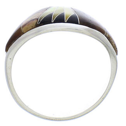 Southwest Sterling Silver Multicolor Inlay Ring Size 7 EX50555
