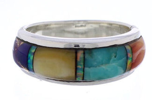 Genuine Sterling Silver Multicolor Inlay Ring Size 5-3/4 ZX35483