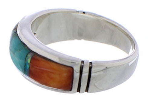 Genuine Sterling Silver Multicolor Inlay Ring Size 5-3/4 ZX35483