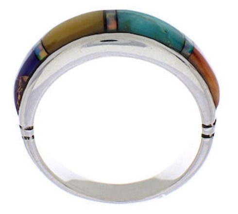 Genuine Sterling Silver Multicolor Inlay Ring Size 5-3/4 ZX35483