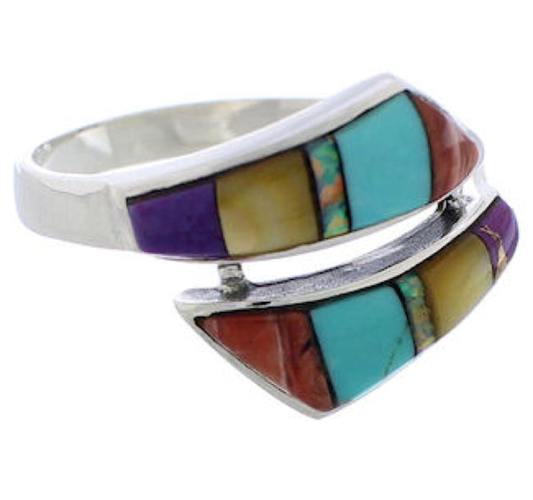 Multicolor Inlay And Genuine Sterling Silver Ring Size 6-3/4 ZX35758