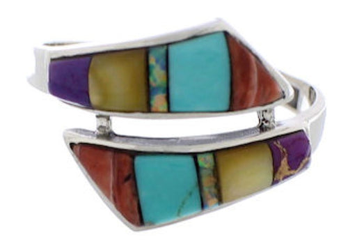 Multicolor Inlay And Genuine Sterling Silver Ring Size 6-3/4 ZX35758