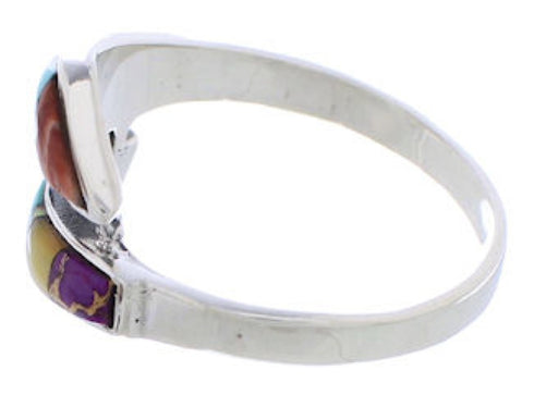 Multicolor Inlay And Genuine Sterling Silver Ring Size 6-3/4 ZX35758
